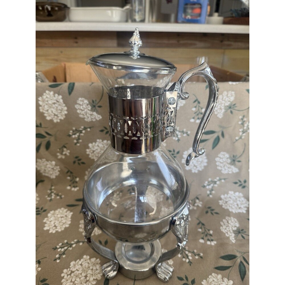 Corning Ware Silver-Plated Coffee Carafe with Glass Body, Warming Stand & Lid